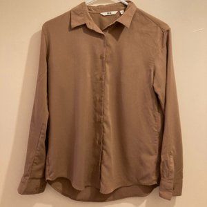 Brown Rayon Button Down UNIQLO Blouse Size XS